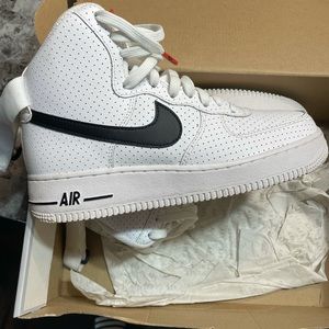 White and black high top Air Force ones